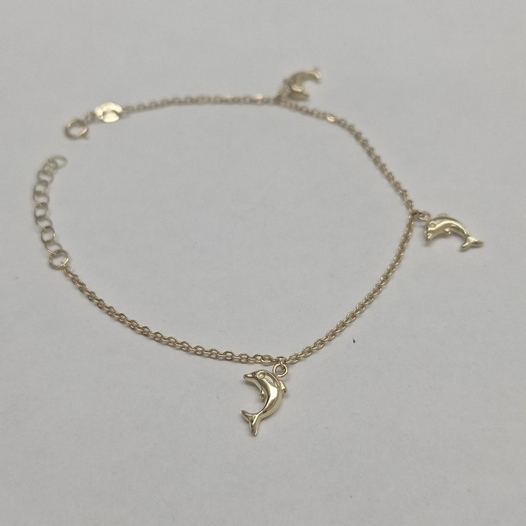 PULSERA ESPECIAL CON DIJES DELFINES 10K 18 CM 2 GR (NUEVO)