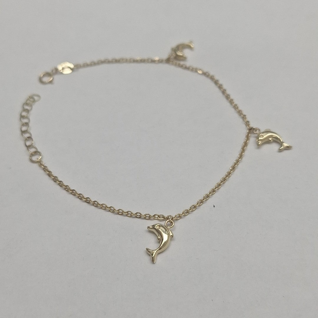 PULSERA ESPECIAL CON DIJES DELFINES 10K 18 CM 2 GR (NUEVO)