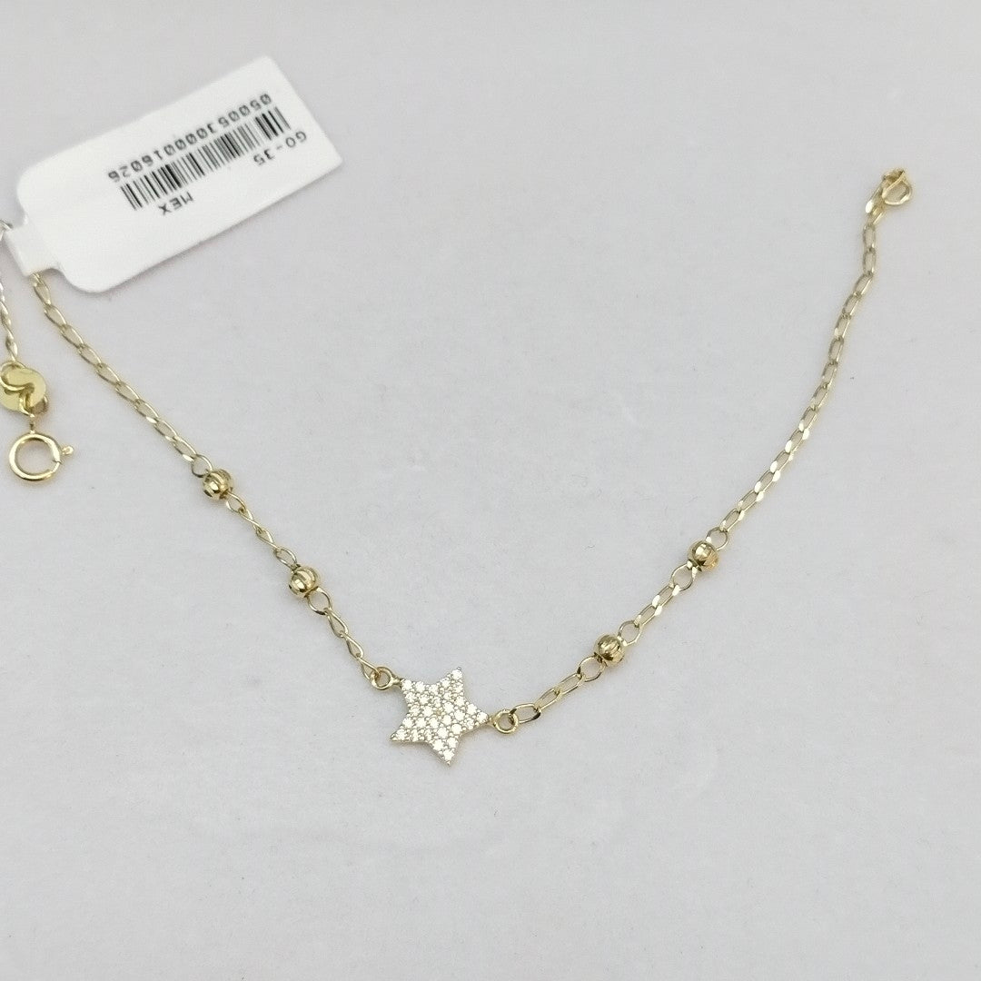 PULSERA ESPECIAL CON ESTRELLA Y CIRCONIAS 14K 18 CM 1.5 GR (NUEVO)
