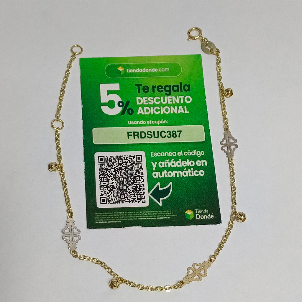 PULSERA ESPECIAL CON TREBOL 14K 18 CM 1.8 GR (NUEVO)