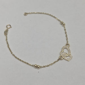 PULSERA TEJIDO ESPECIAL CORAZONES CON CIRCONIAS 14K 18 CM 2.4 GR (NUEVO)