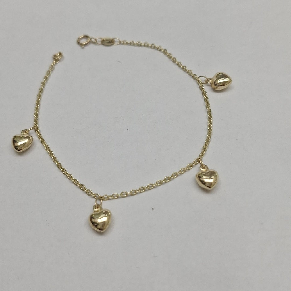 PULSERA ESP CON FIG CORAZONES 14K 18 CM 1.8 GR (NUEVO)