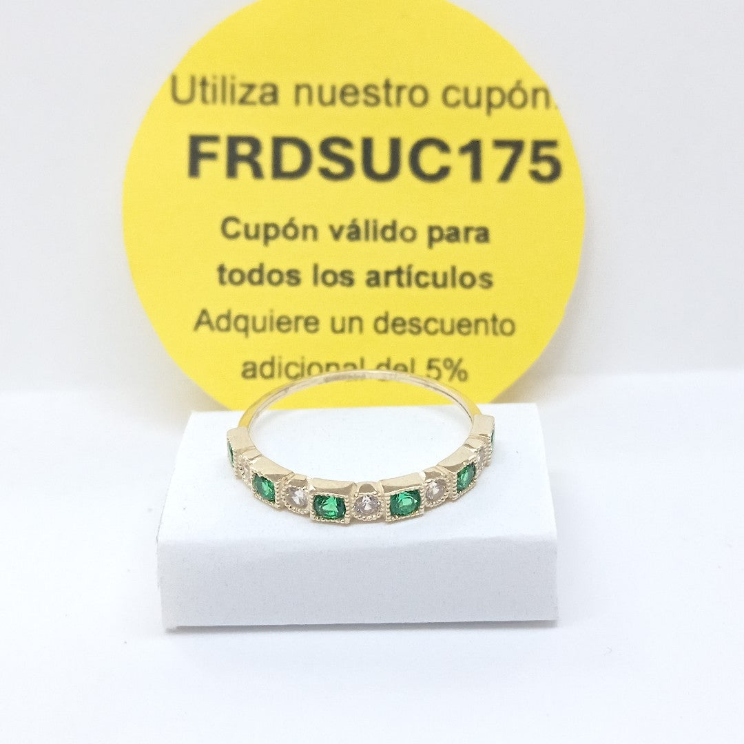 ANILLOS TEJIDO ANILLITO C CIRCONIAS Y PIEDRAS VERDES 14K 9 1.4 GR (NUEVO)