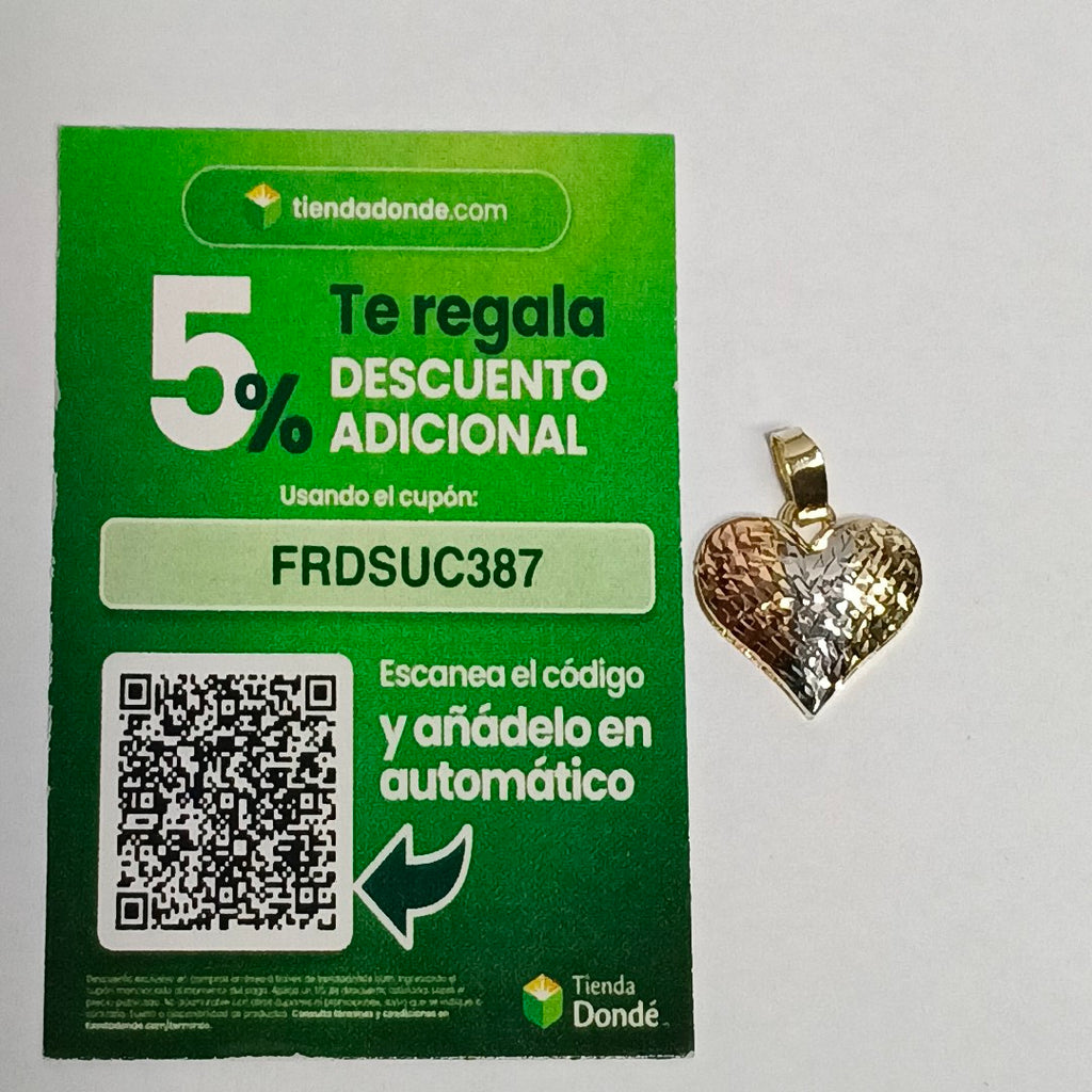 DIJE TEJIDO CORAZON LABRADO COMBINADO 14K 1.2 GR (NUEVO)