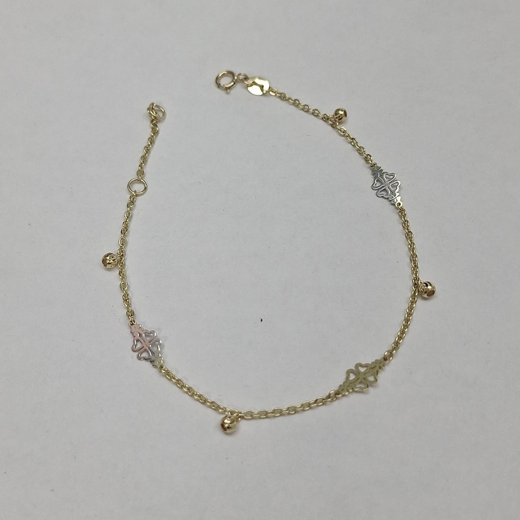 PULSERA ESPECIAL CON TREBOL 14K 18 CM 1.8 GR (NUEVO)
