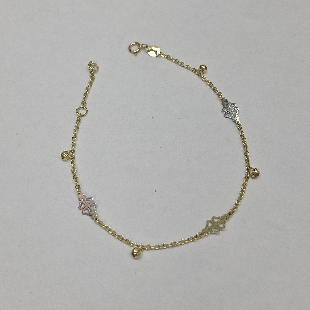 PULSERA ESPECIAL CON TREBOL 14K 18 CM 1.8 GR (NUEVO)