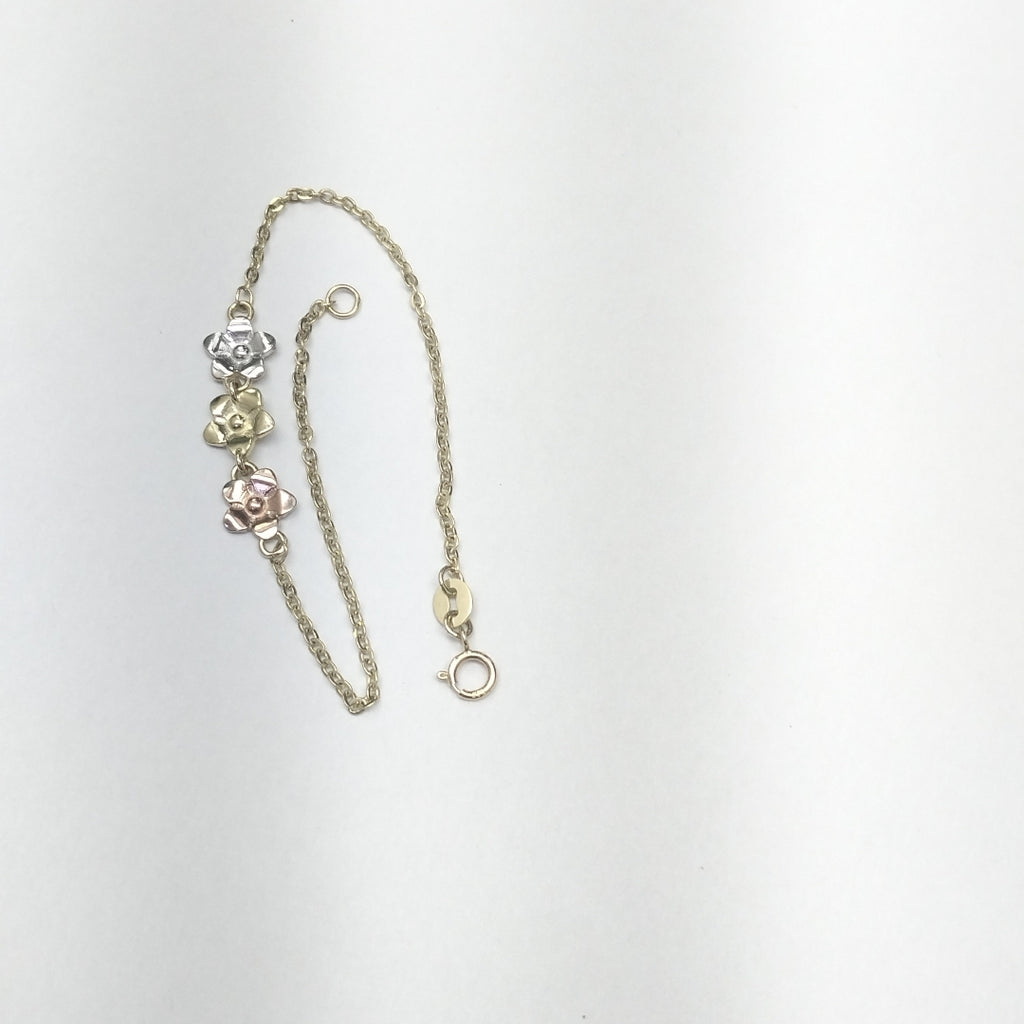 PULSERA TEJIDO ESPECIAL FIG FLORES 14K 18 CM 2.1 GR (NUEVO)