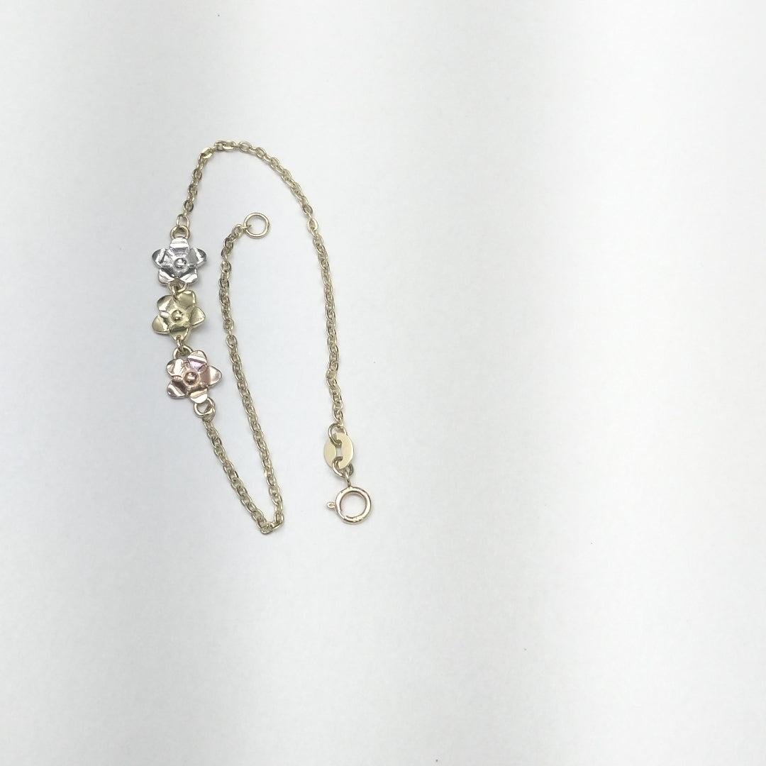 PULSERA TEJIDO ESPECIAL FIG FLORES 14K 18 CM 2.1 GR (NUEVO)