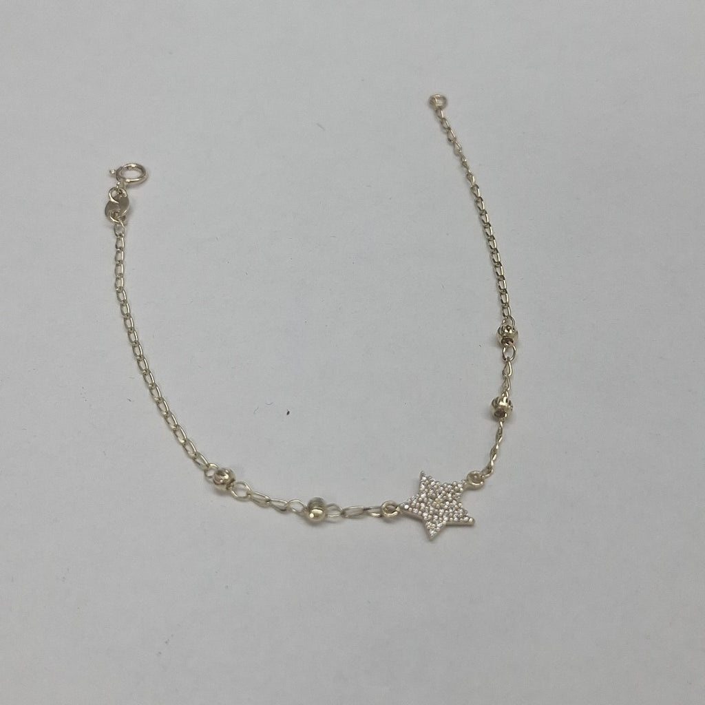 PULSERA ESPECIAL CON ESTRELLA Y CIRCONIAS 14K 18 CM 1.4 GR (NUEVO)