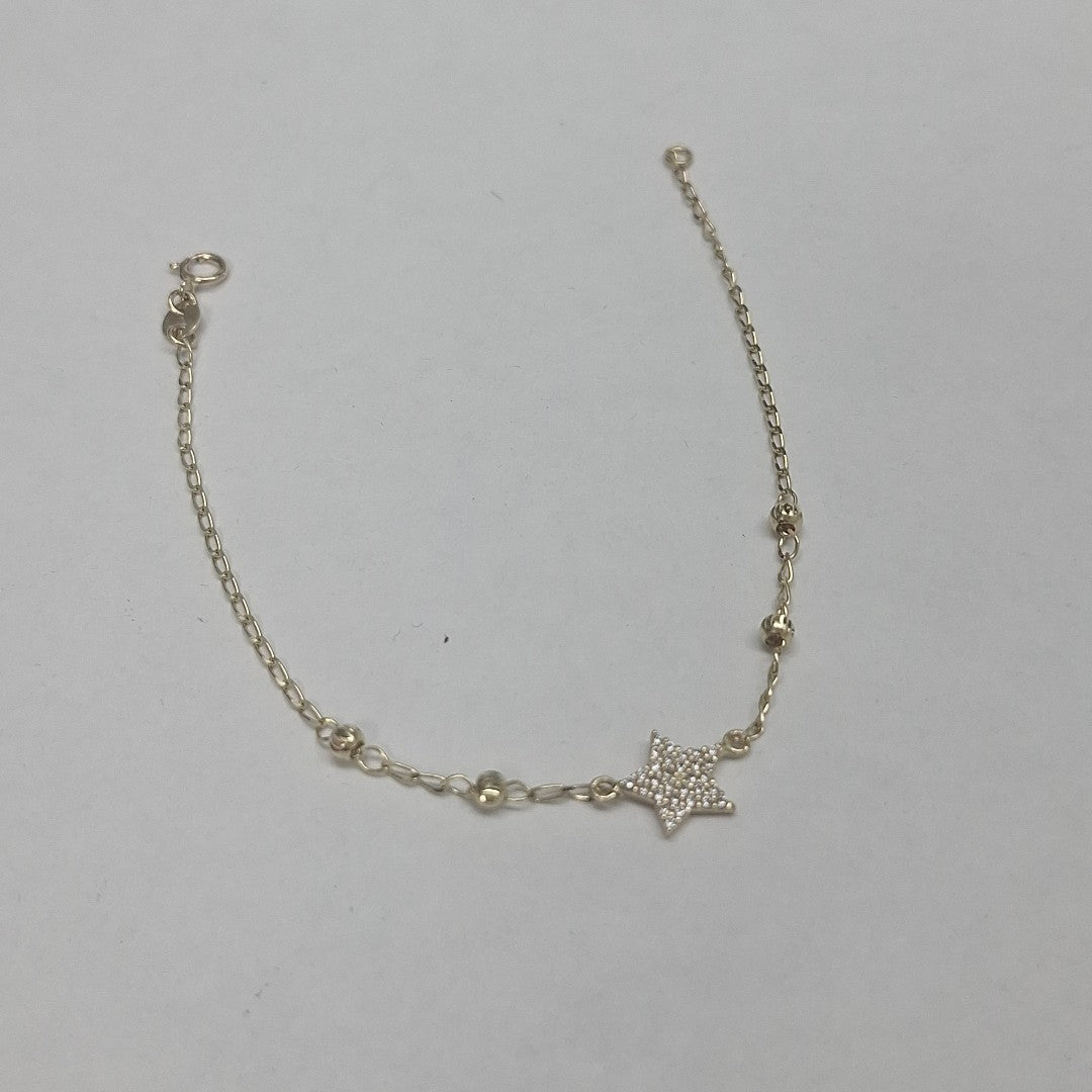 PULSERA ESPECIAL CON ESTRELLA Y CIRCONIAS 14K 18 CM 1.4 GR (NUEVO)