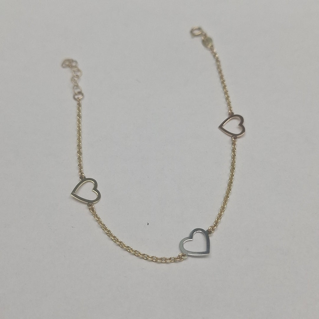 PULSERA ESPECIAL CON CORAZONES CONBINADOS 14K 18 CM 1.7 GR (NUEVO)