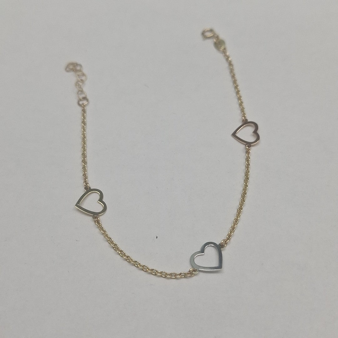 PULSERA ESPECIAL CON CORAZONES CONBINADOS 14K 18 CM 1.7 GR (NUEVO)
