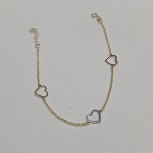 PULSERA ESPECIAL CON CORAZONES CONBINADOS 14K 18 CM 1.7 GR (NUEVO)