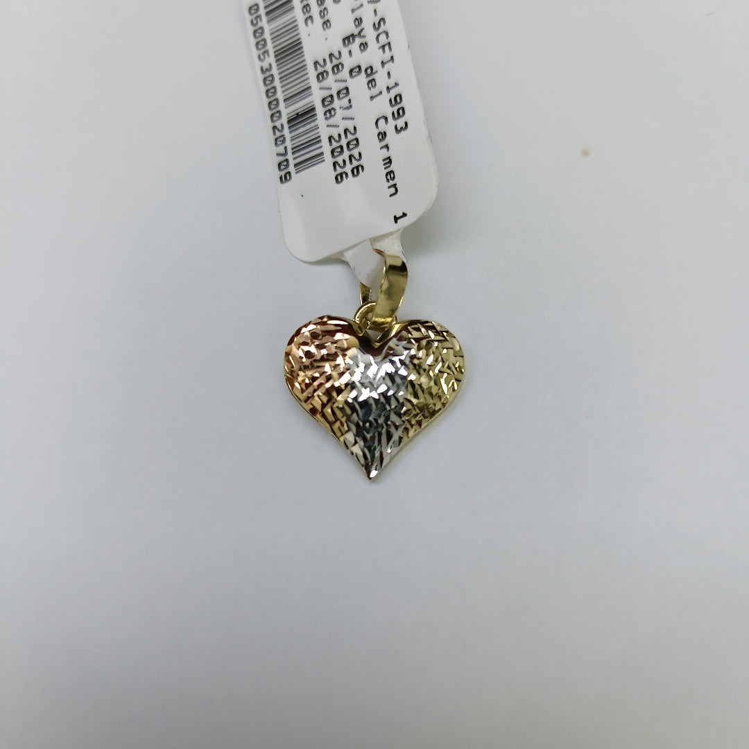 DIJE TEJIDO CORAZON LABRADO COMBINADO 14K 1.2 GR (NUEVO)