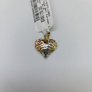 DIJE TEJIDO CORAZON LABRADO COMBINADO 14K 1.2 GR (NUEVO)
