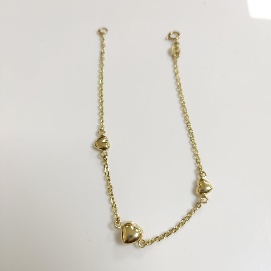 PULSERA TEJIDO ESPECIAL CON CORAZONES 14K 18 CM 1.7 GR (NUEVO)