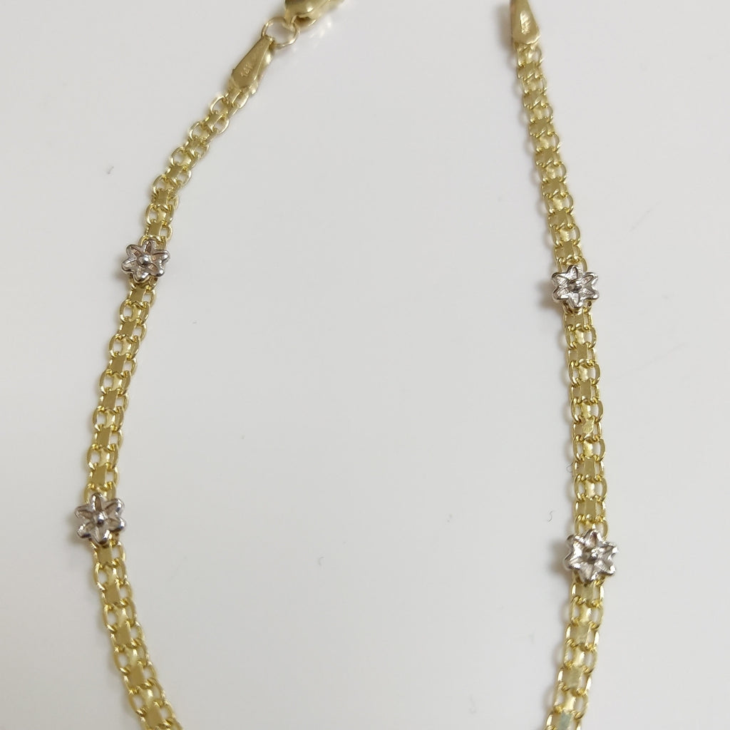 PULSERA ESPECIAL C FLORES 14K 18 CM 3 GR (NUEVO)