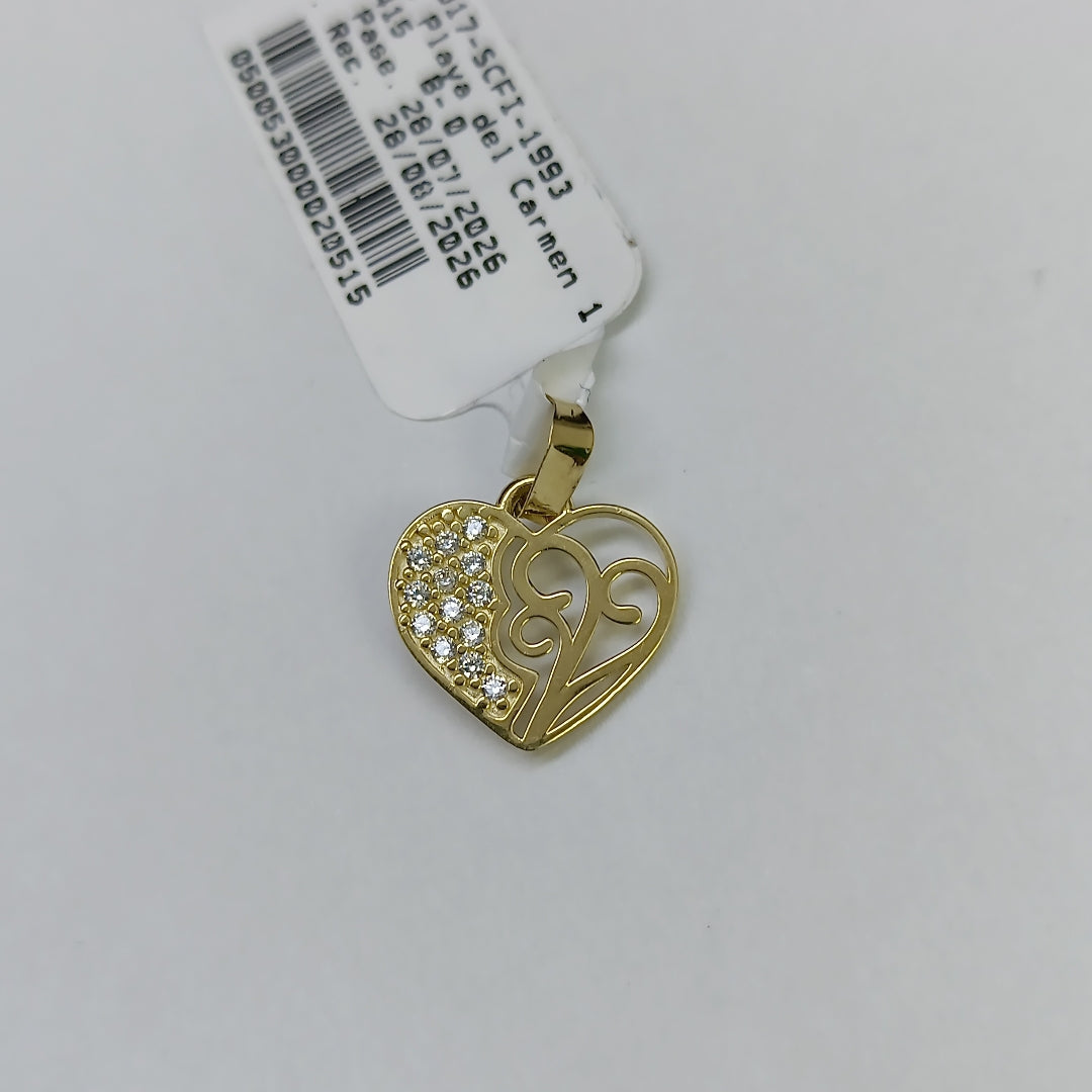 DIJE TEJIDO CORAZON CON CIRCONIAS Y ARBOL DE LA VIDA 14K 0.8 GR (NUEVO)