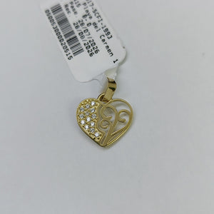DIJE TEJIDO CORAZON CON CIRCONIAS Y ARBOL DE LA VIDA 14K 0.8 GR (NUEVO)