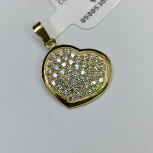 DIJE TEJIDO CORAZON CON CIRCONIAS 14K 1.7 GR (NUEVO)
