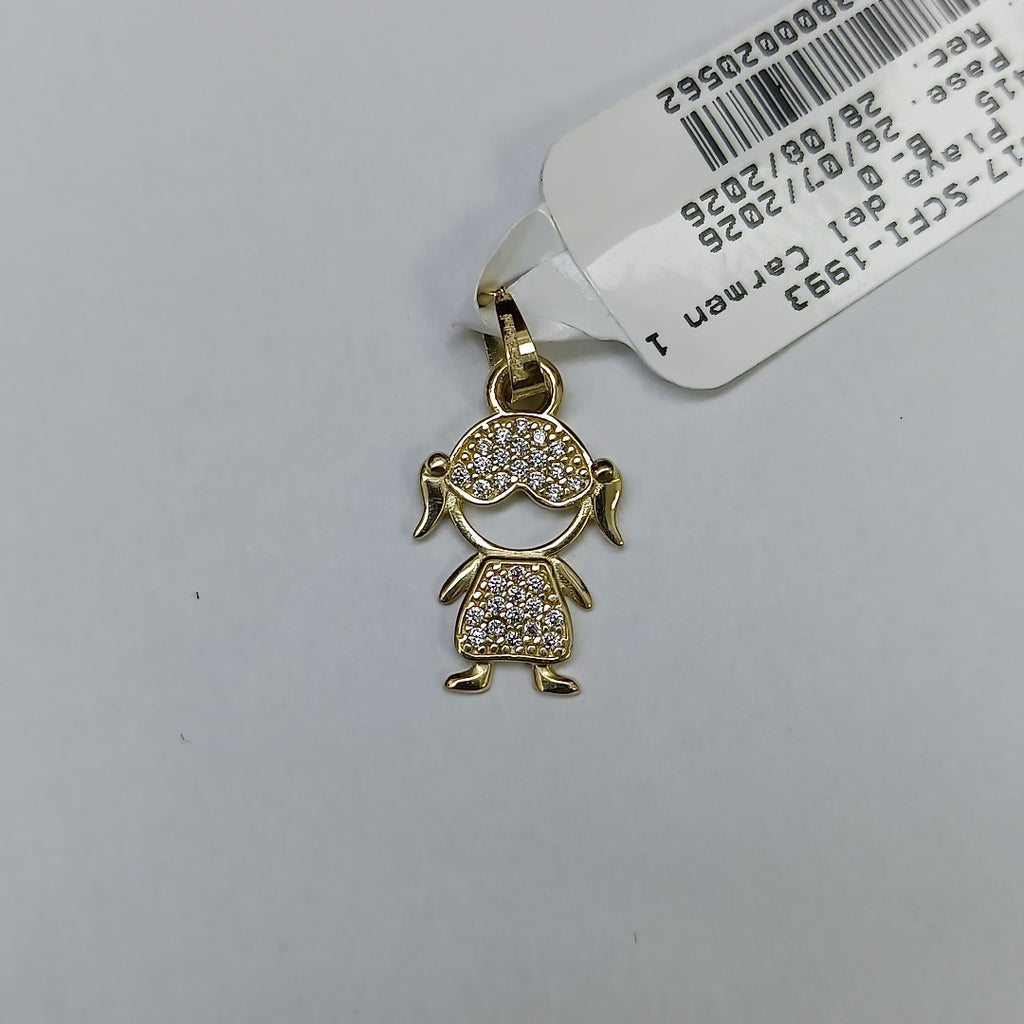 DIJE TEJIDO NIÑA CON CIRCONIAS 14K 0.9 GR (NUEVO)