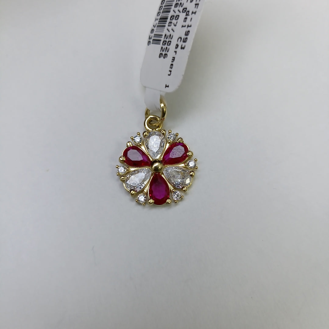 DIJE FLOR CIRCONIAS Y PIEDRAS DE COLOR 14K 2.8 GR (NUEVO)