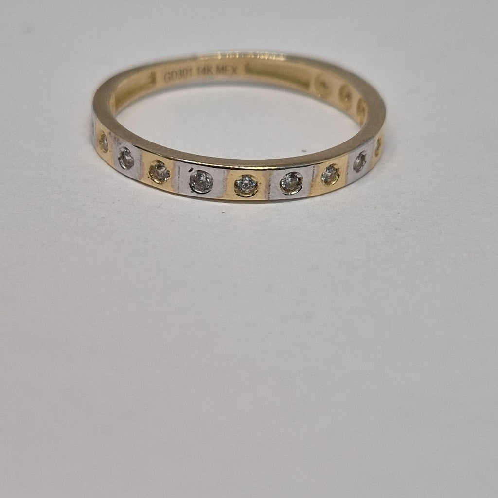 ANILLO ANILLITO C CIRCONIAS COMBINADO 14K 8 TALLA 2 GR (NUEVO)