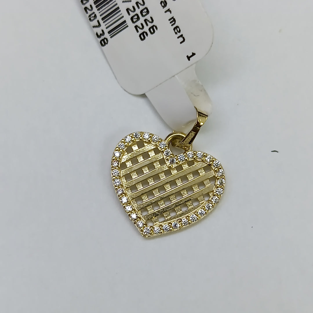 DIJE TEJIDO CORAZON CON CERCO DE CIRCONIAS 14K 1.1 GR (NUEVO)