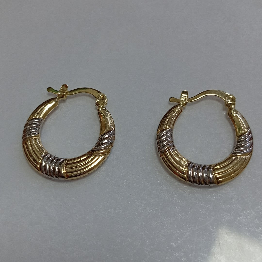 ARETES TEJIDO ARRACADAS COMBINADAS HUECAS 14K 1.9 GR (NUEVO)