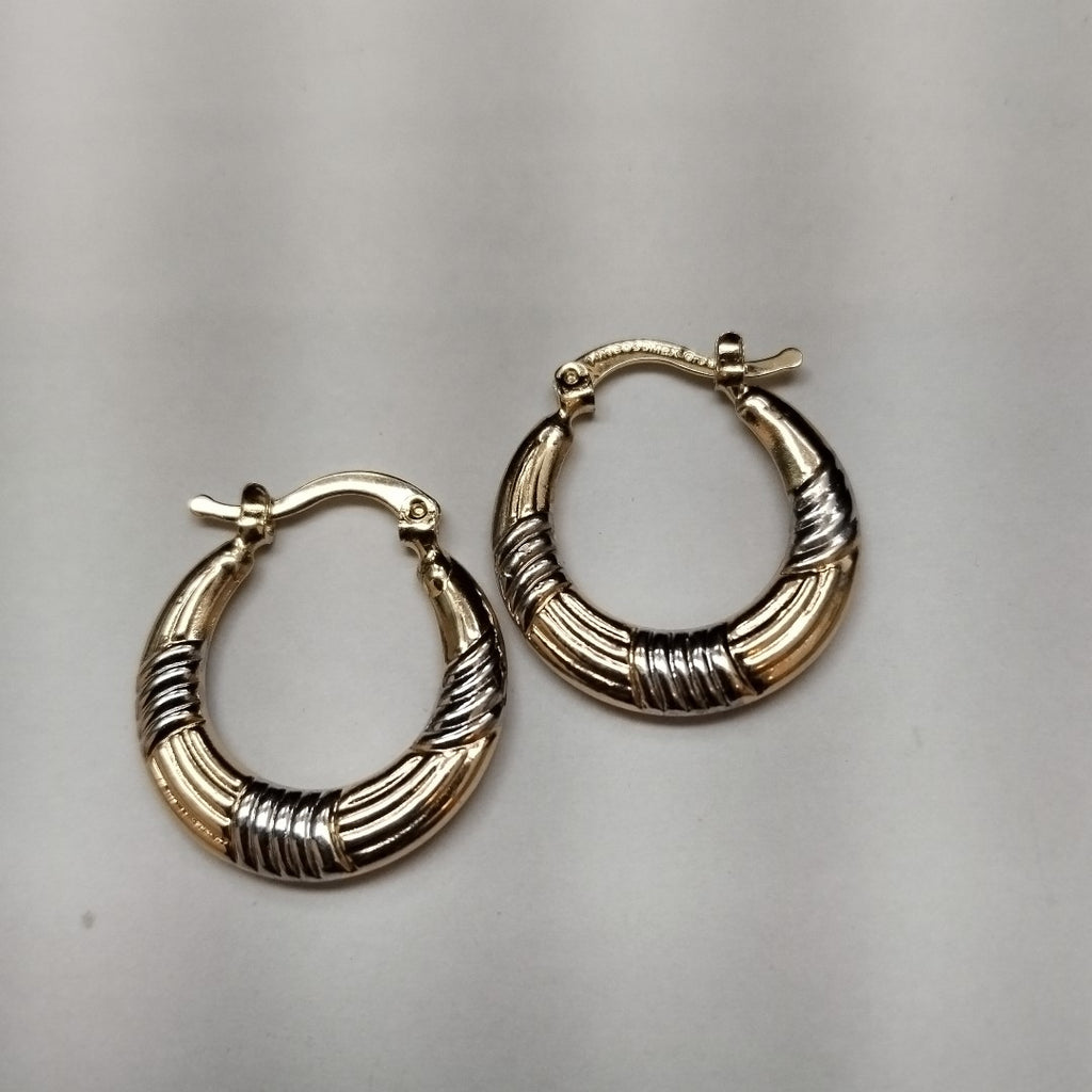 ARETES TEJIDO ARRACADAS COMBINADAS HUECAS 14K 2.1 GR (NUEVO)