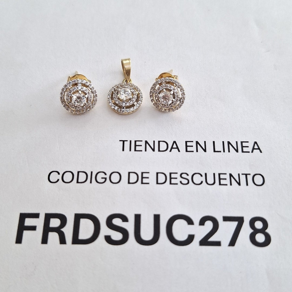 BROQUELES MEDIO ADEREZO BROQUELES Y DIJE C CIRCONIAS 14K 4.2 GR (NUEVO)