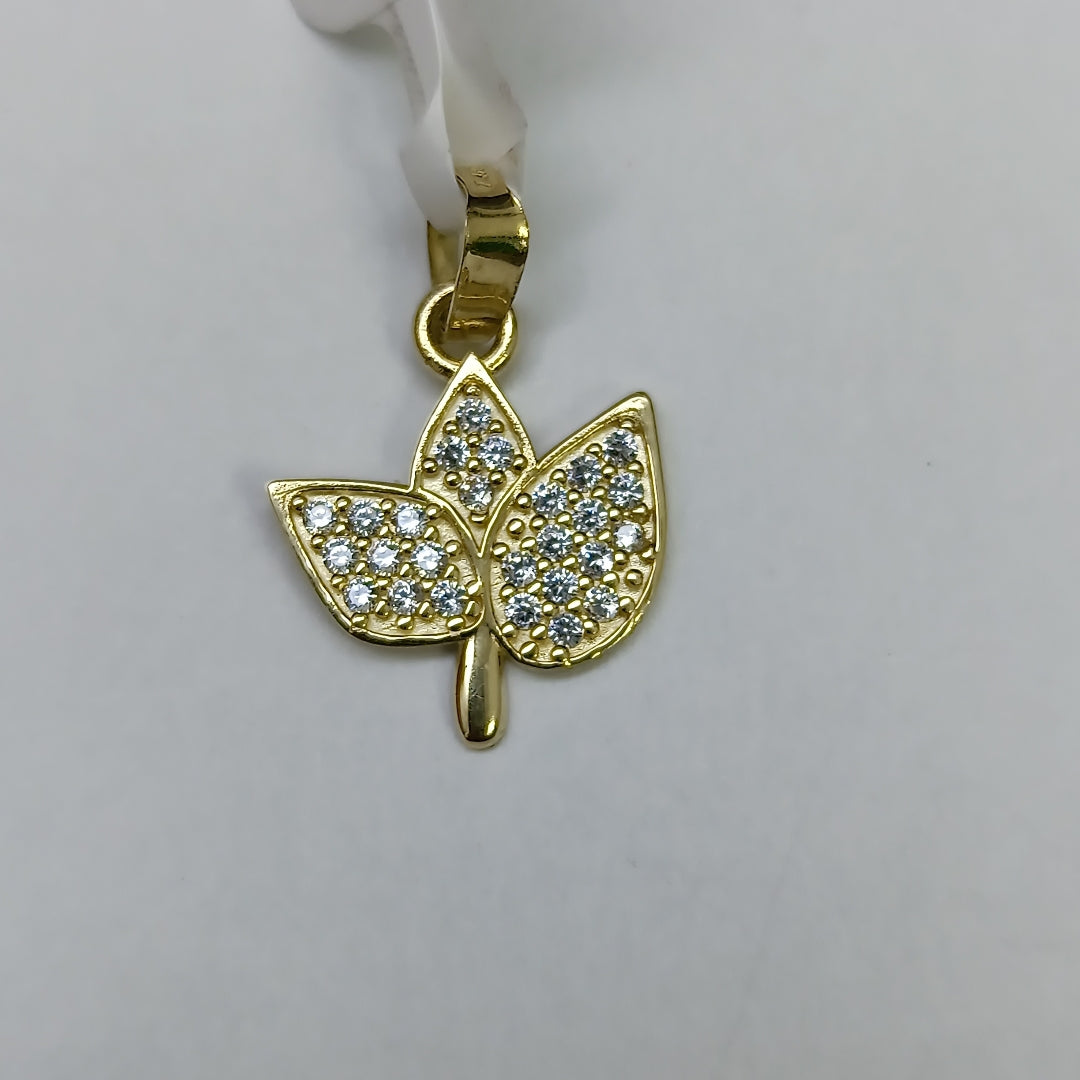 DIJE TEJIDO HOJAS CON CIRCONIAS 14K 1 GR (NUEVO)