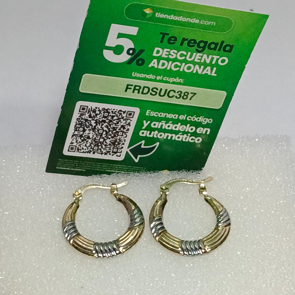 ARETES TEJIDO ARRACADAS COMBINADAS HUECAS 14K 2 GR (NUEVO)