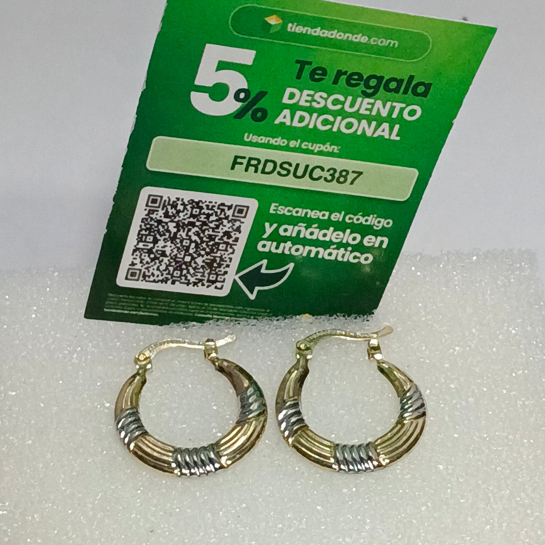 ARETES TEJIDO ARRACADAS COMBINADAS HUECAS 14K 2 GR (NUEVO)