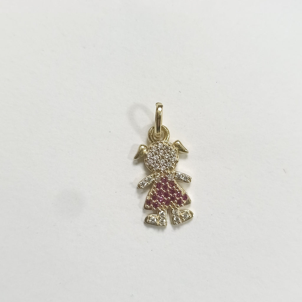DIJE NIÑA CON CIRCONIAS Y PIEDRAS DE COLOR 10K 1.1 GR (NUEVO)