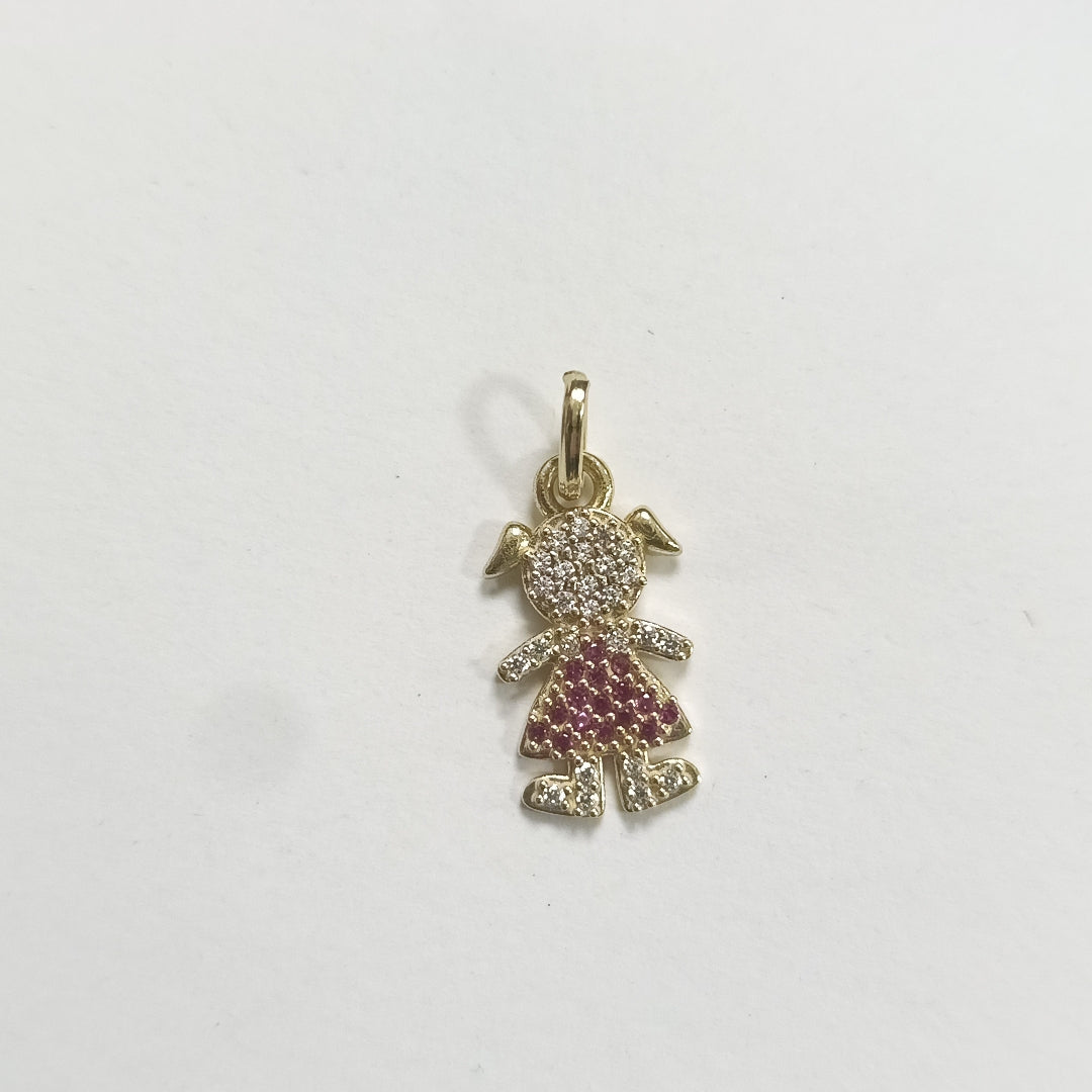 DIJE NIÑA CON CIRCONIAS Y PIEDRAS DE COLOR 10K 1.1 GR (NUEVO)