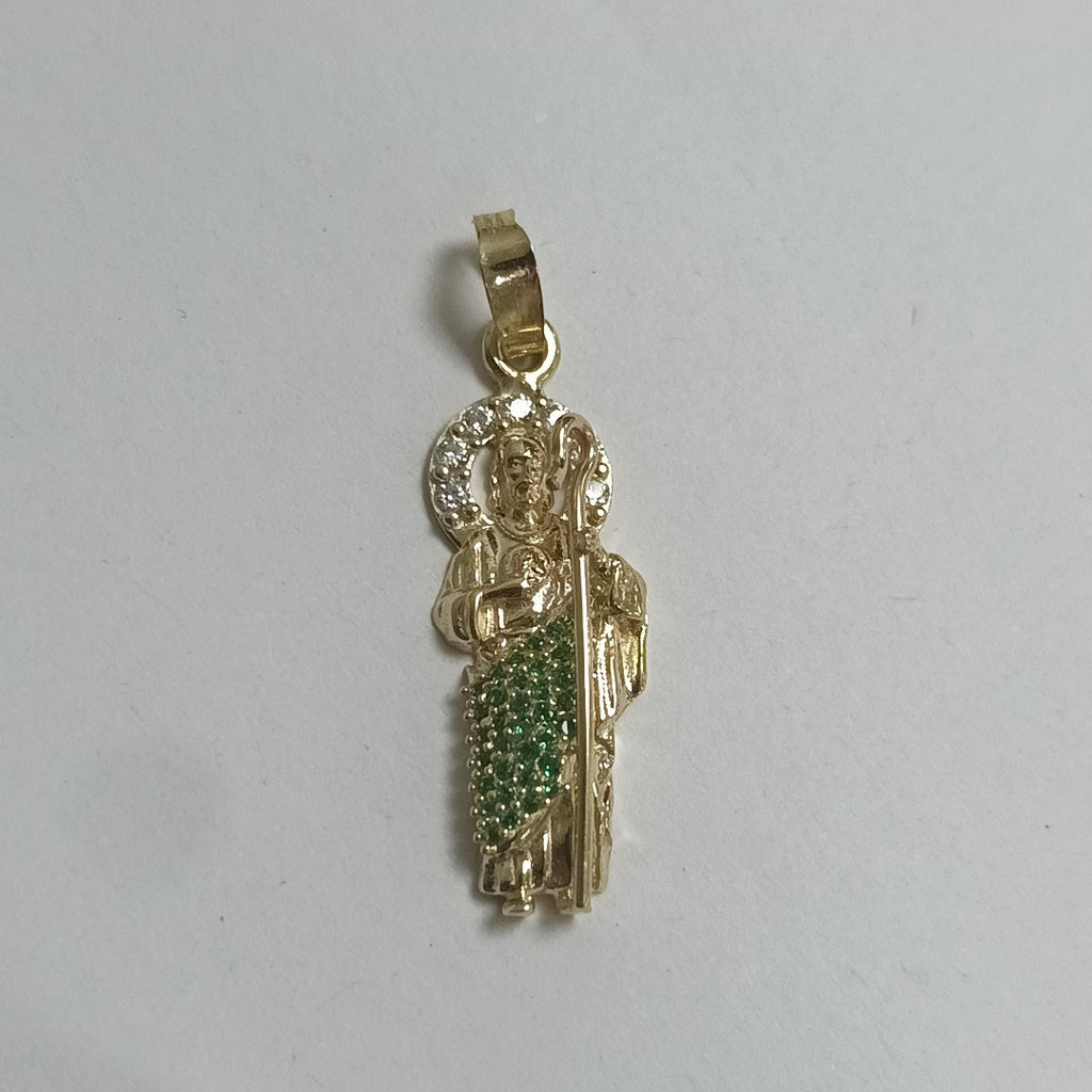 DIJE SAN JUDAS CON PIEDRAS DE COLOR 14K 1.6 GR (NUEVO)