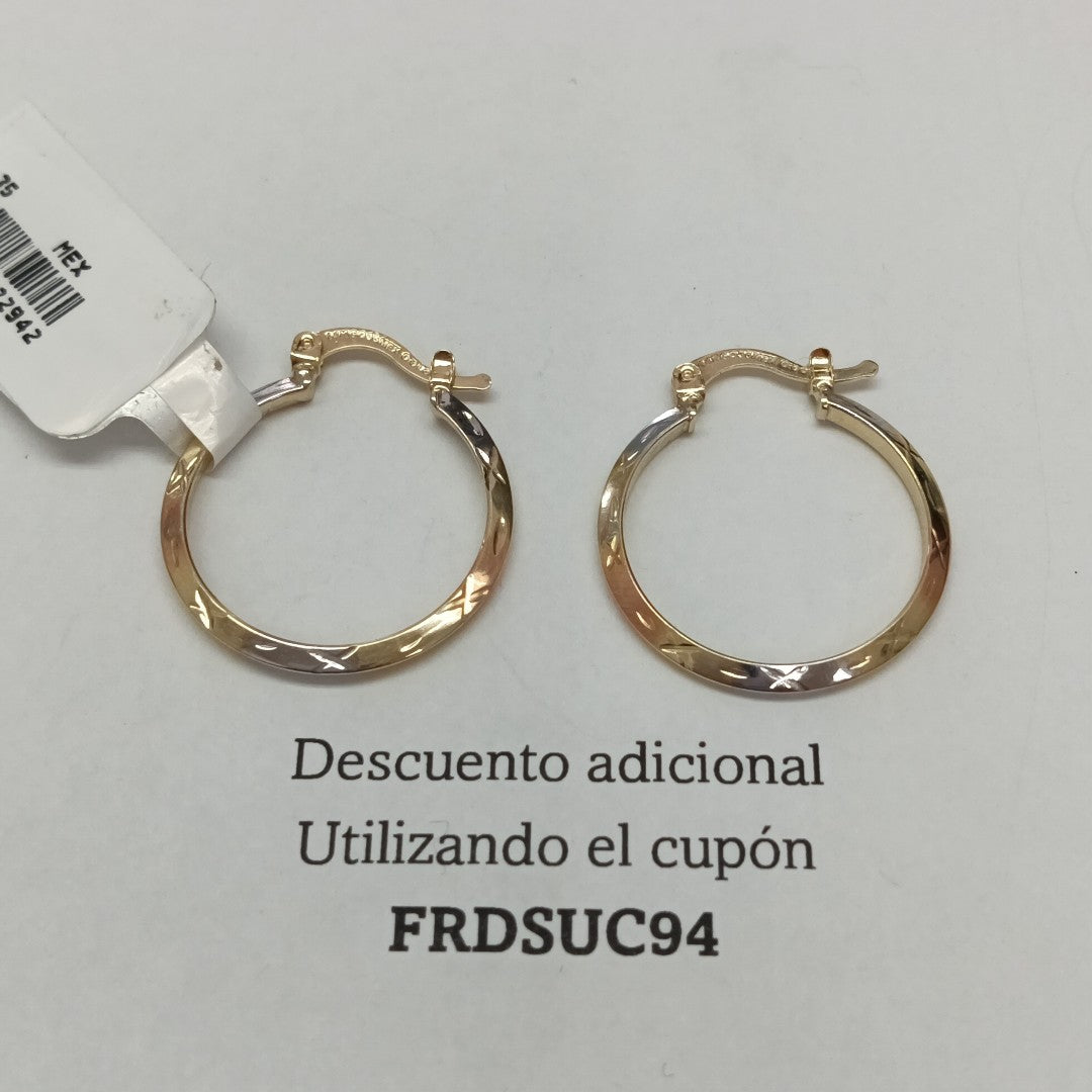 ARETES TEJIDO ARRACADAS BISELADAS COMBINADAS 14K 1.4 GR (NUEVO)