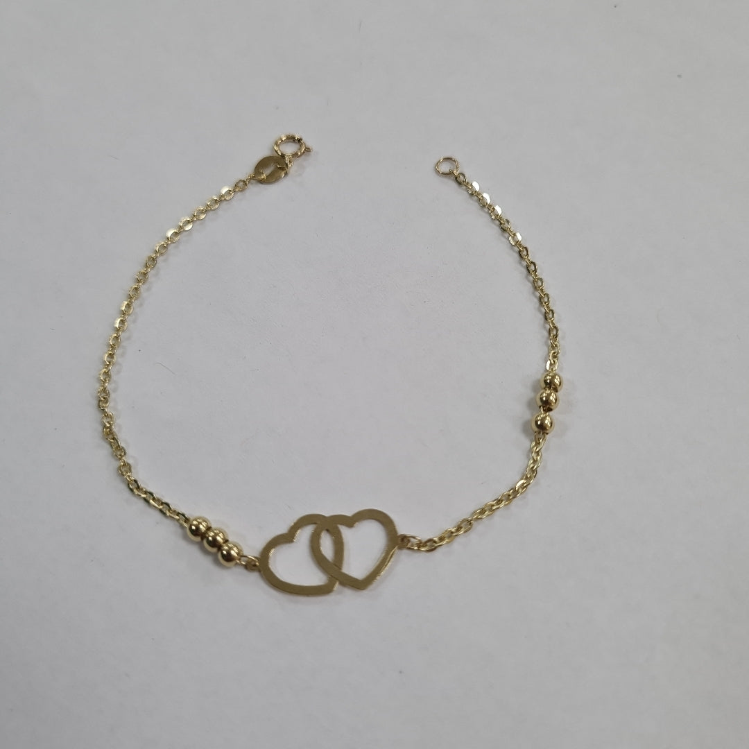 PULSERA TEJIDO ESPECIAL C CORAZONES 14K 18 CM 1.7 GR (NUEVO)