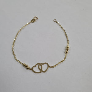PULSERA TEJIDO ESPECIAL C CORAZONES 14K 18 CM 1.7 GR (NUEVO)