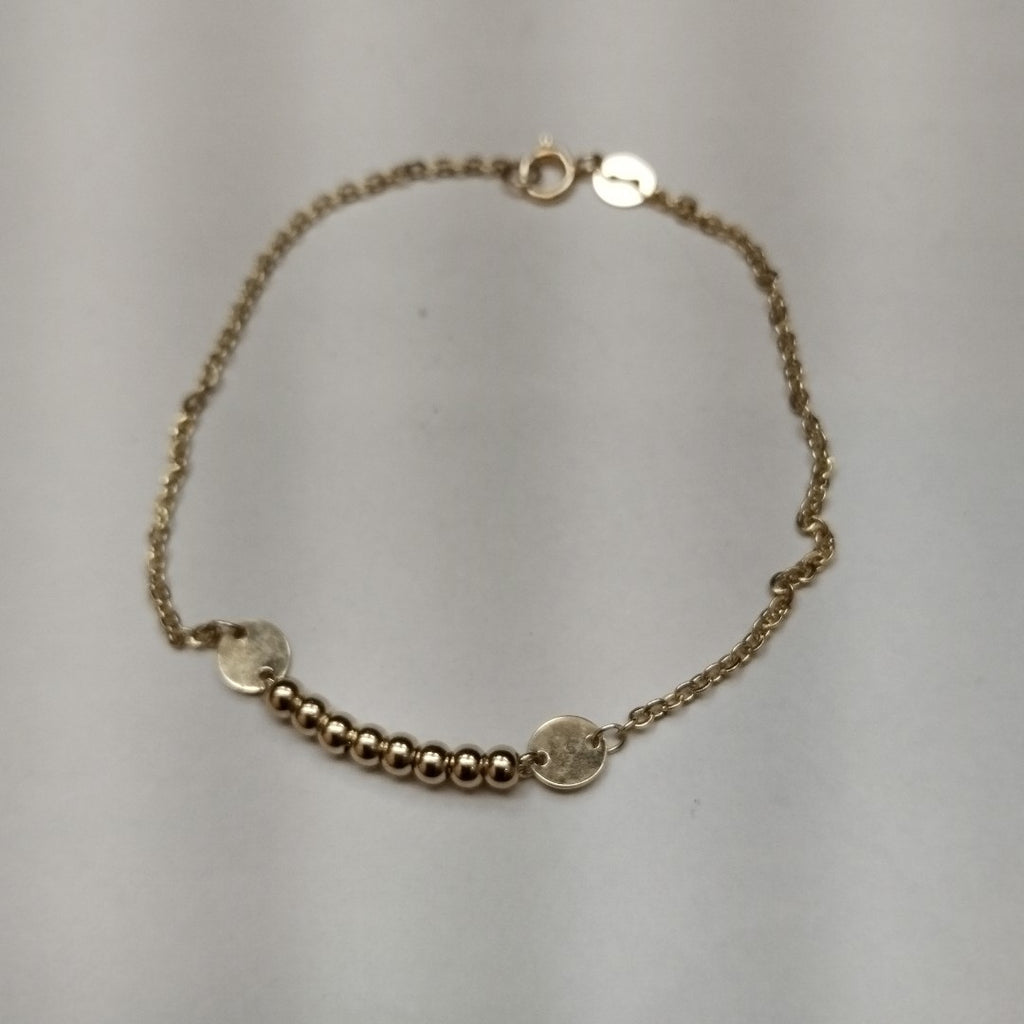 PULSERA TEJIDO ESPECIAL CON BOLITAS 14K 18 CM 1.8 GR (NUEVO)