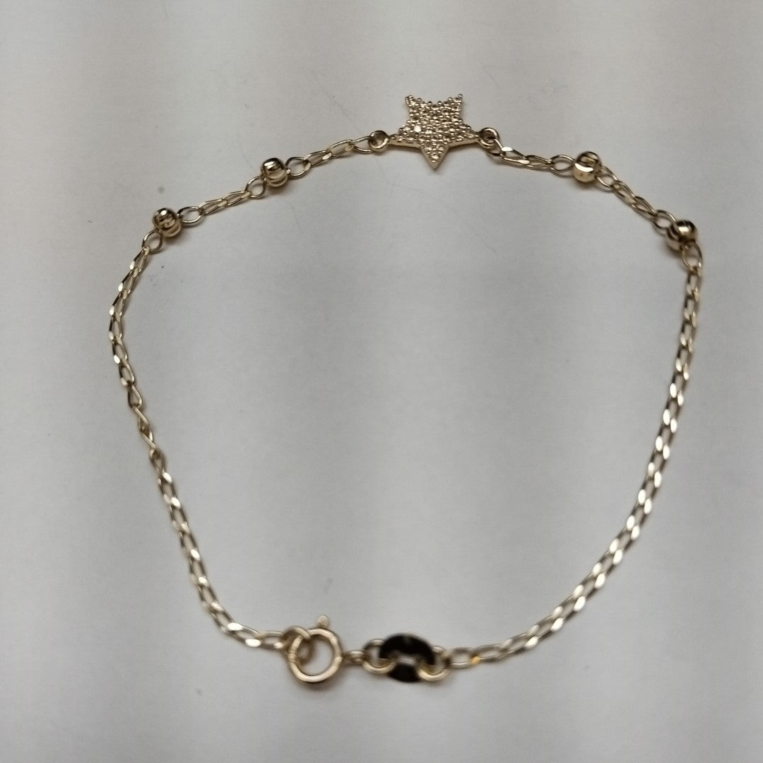 PULSERA ESPECIAL CON ESTRELLA Y CIRCONIAS 14K 18 CM 1.5 GR (NUEVO)