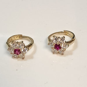 ARETES HUGGIES CON CIRCONIAS Y PIEDRA DE COLOR 14K 1.8 GR (NUEVO)