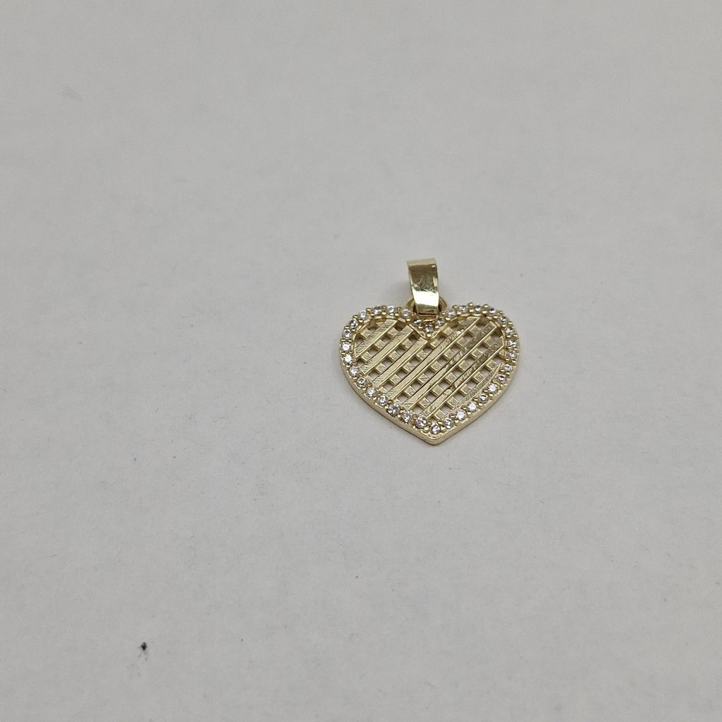 DIJE TEJIDO CORAZON CON CERCO DE CIRCONIAS 14K 1.1 GR (NUEVO)