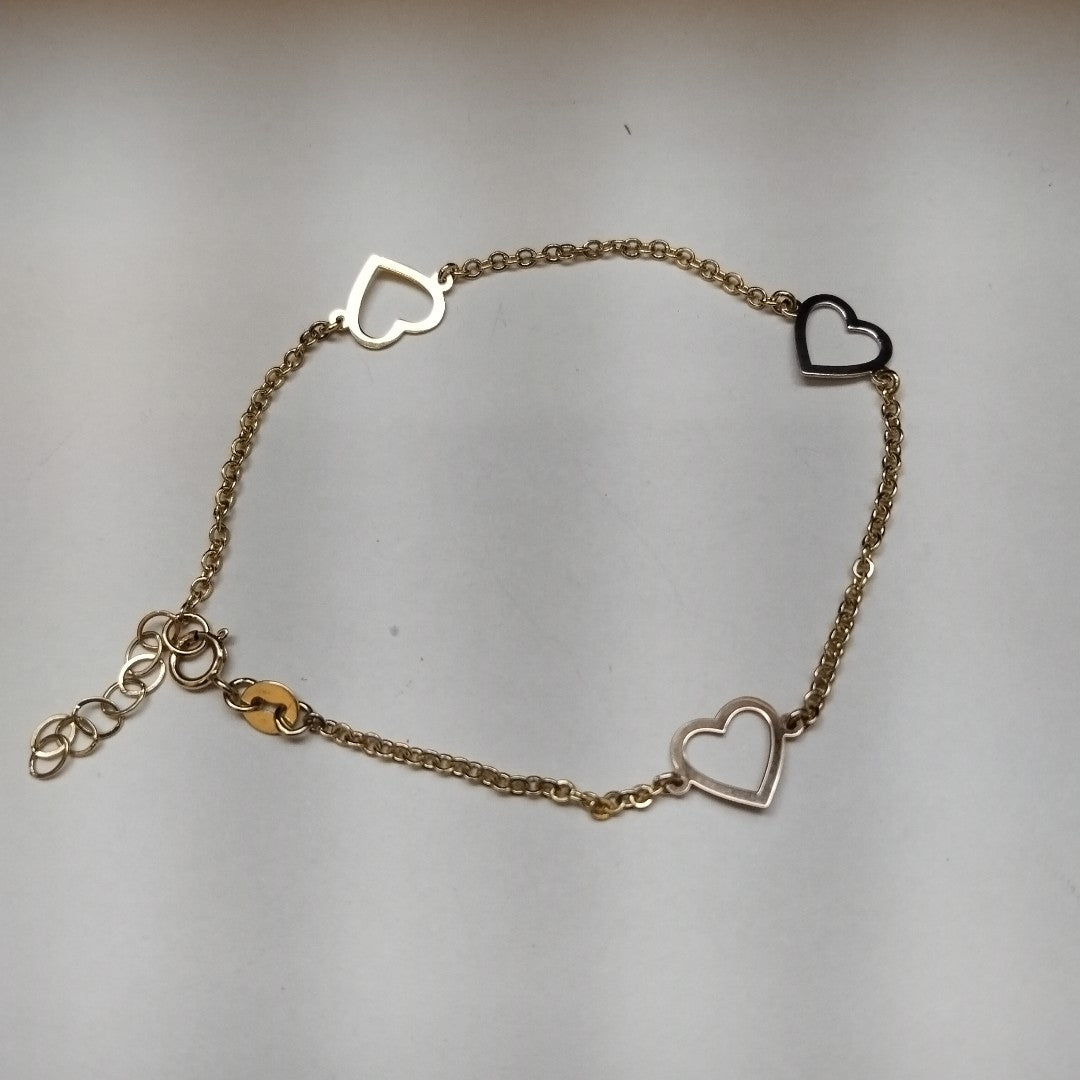 PULSERA ESPECIAL CON CORAZONES CONBINADOS 14K 18 CM 1.7 GR (NUEVO)