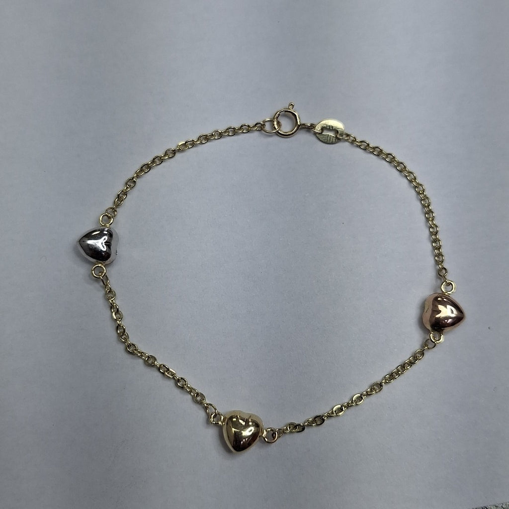 PULSERA ESP CON CORAZONES COMBINADOS 14K 18 CM 1.6 GR (NUEVO)