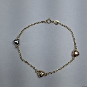 PULSERA ESP CON CORAZONES COMBINADOS 14K 18 CM 1.6 GR (NUEVO)