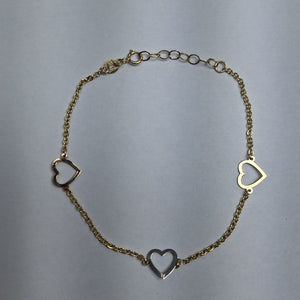 PULSERA ESPECIAL CON CORAZONES CONBINADOS 14K 18 CM 1.7 GR (NUEVO)
