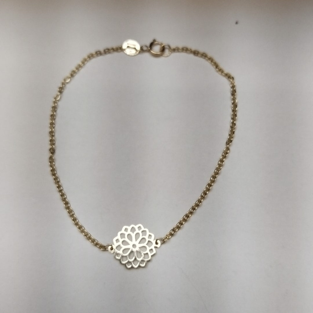 PULSERA TEJIDO ESPECIAL CON MANDALA 14K 18 CM 1.3 GR (NUEVO)