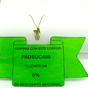 CADENA TEJIDO GARGANTILLA CON DIJE MARIPOSAS CIRCONIAS Y PIEDRAS DE COLOR 14K 45 CM 2 GR (NUEVO)